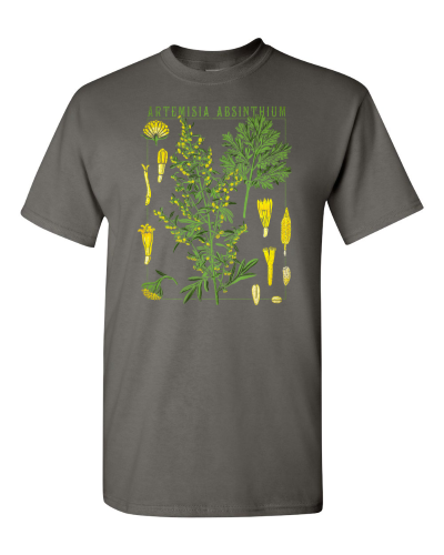 Absinthe Botanical on a charcoal adult tee