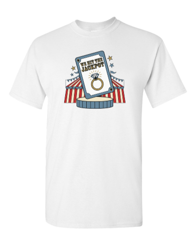 Ace of Diamonds Ring on a white adult tee