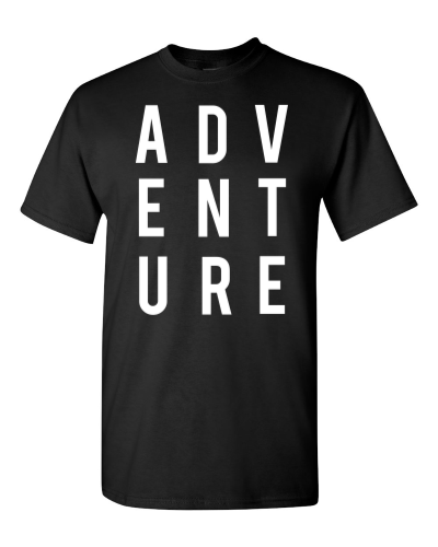 Adventure on a black adult tee