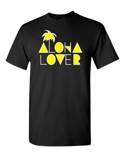 Aloha Lover on a black adult tee