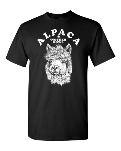 Alpaca 'Nother Bowl on a black adult tee