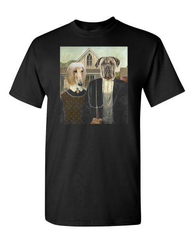 American Dogthic on a black adult tee