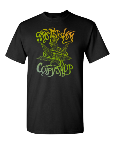 Amsterdam Coffeeshop on a black adult tee