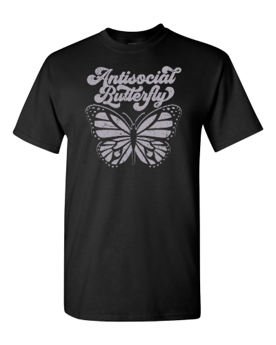 Antisocial Butterfly on a black adult tee