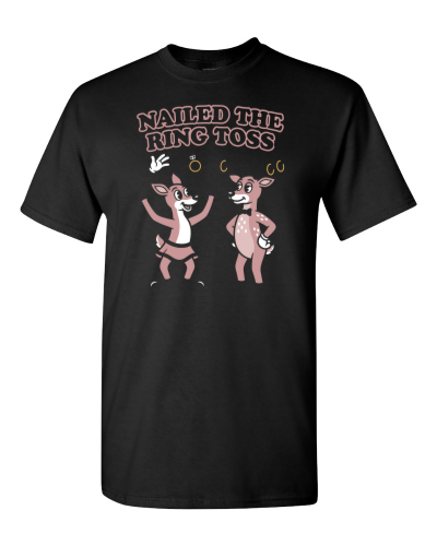 Antler Ring Toss on a black adult tee