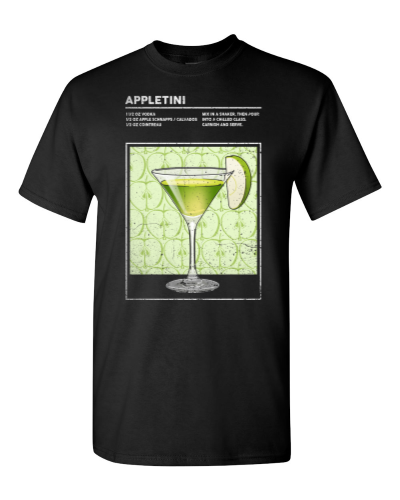 Appletini Cocktail on a black adult tee