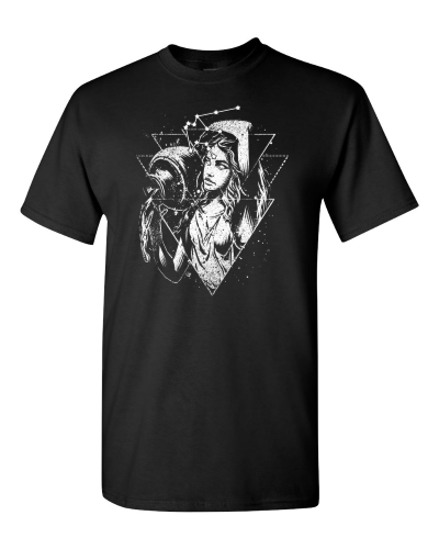 Aquarius Zodiac Sketch on a black adult tee