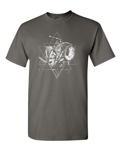Aries Zodiac Sketch on a charcoal adult tee