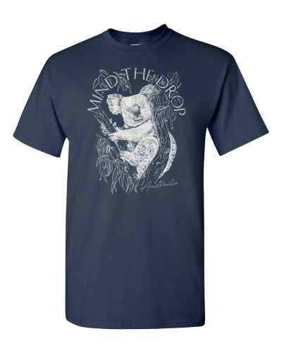 Australia: Mind the Drop on a navy adult tee