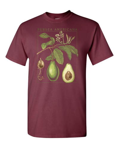 Avocado Botanical on a maroon adult tee