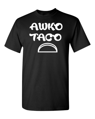 Awko Taco on a black adult tee
