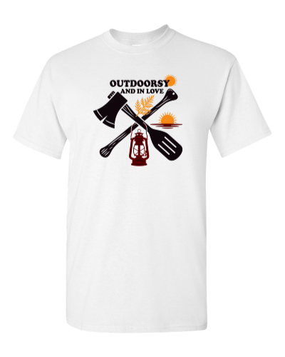 Axe Paddle and Lantern on a white adult tee