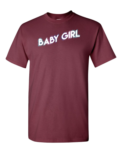 Baby Girl on a maroon adult tee