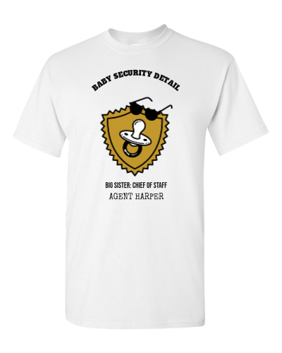 Baby Security Detail on a white adult tee