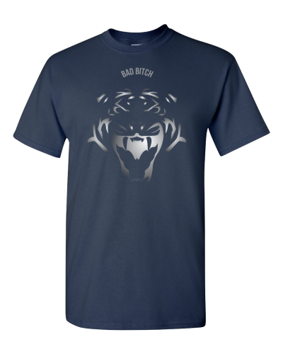 Bad Bitch Tiger on a navy adult tee