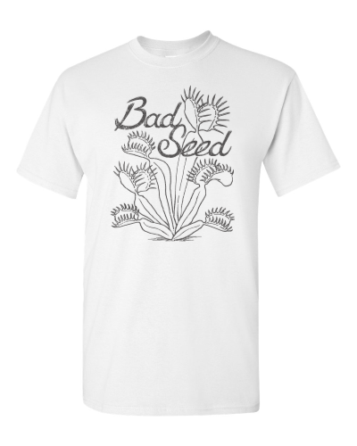 Bad Seed on a white adult tee