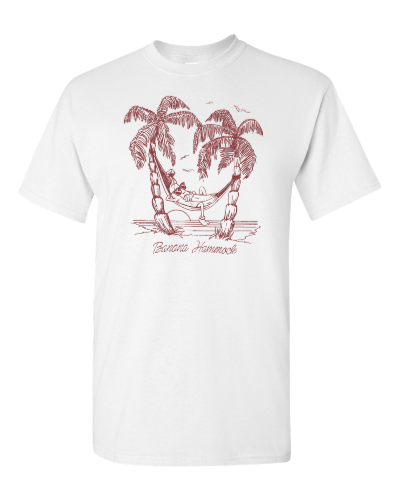 Banana Hammock on a white adult tee