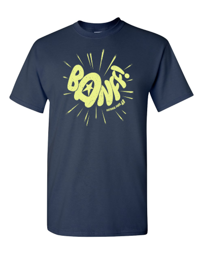 Banff on a navy adult tee