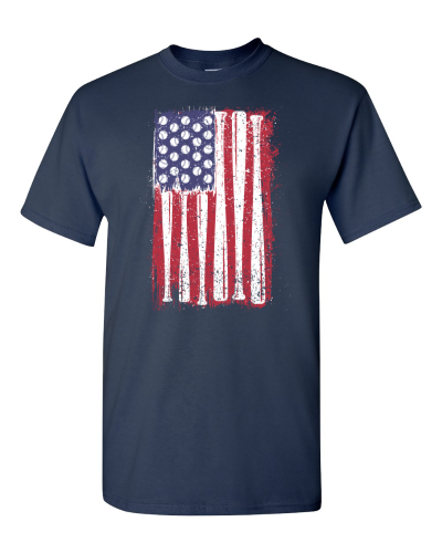 Baseball Bat Flag on a navy adult tee