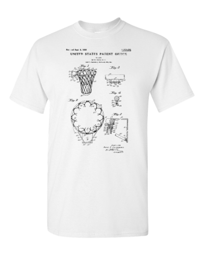 Basketball Patent on a white adult tee
