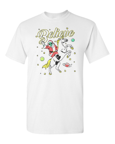 Believe on a white adult tee