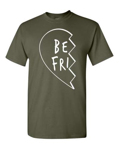 Best Friend Heart Left on a military green adult tee