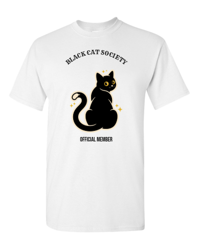 Black Cat Society on a white adult tee