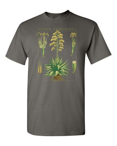 Blue Agave Botanical on a charcoal adult tee