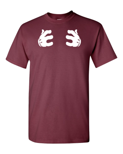 Boob Grab on a maroon adult tee