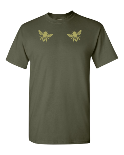 BooBees on a military green adult tee