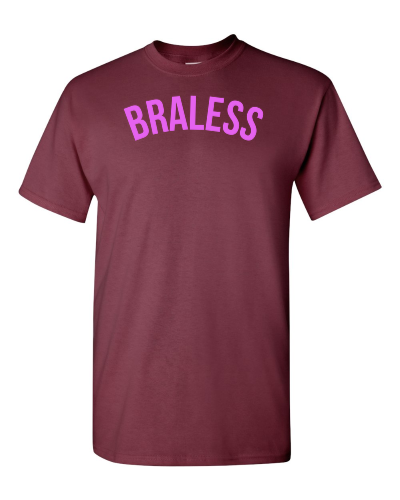 Braless on a maroon adult tee