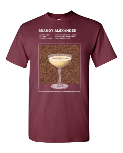 Brandy Alexander Cocktail on a maroon adult tee
