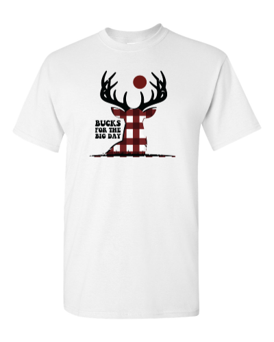 Buffalo Check Buck on a white adult tee