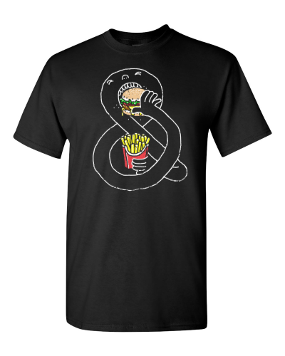 Burger and Fries Forever on a black adult tee