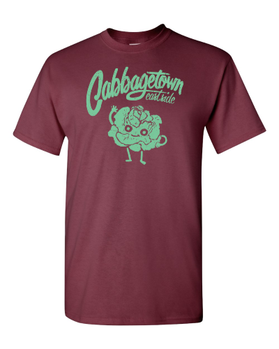 Cabbagetown on a maroon adult tee