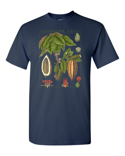 Cacao Botanical on a navy adult tee