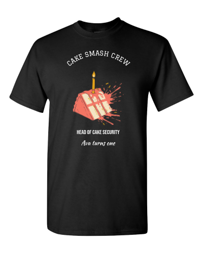 Cake Smash Crew on a black adult tee