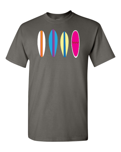 California Surfboards on a charcoal adult tee