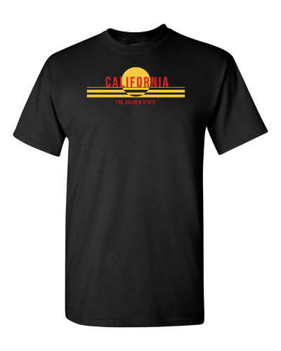 California the Golden State on a black adult tee