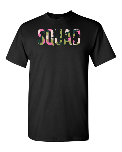 Camo Squad on a black adult tee