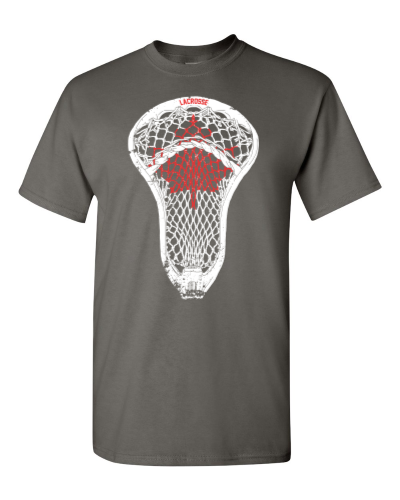 Canadian Lacrosse Stick on a charcoal adult tee