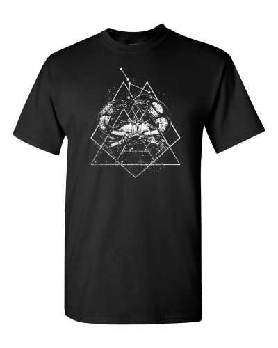 Cancer Zodiac Sketch on a black adult tee