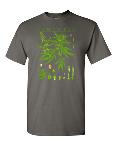 Cannabis Botanical on a charcoal adult tee
