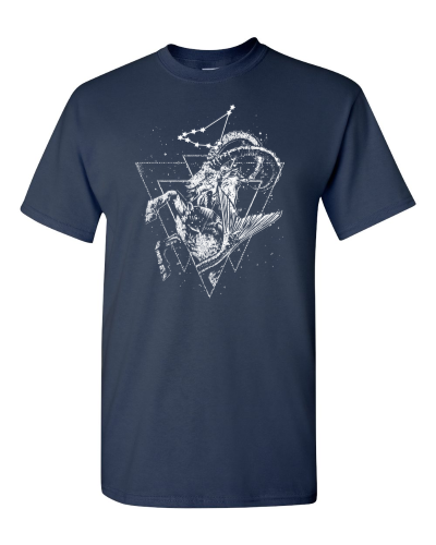 Capricorn Zodiac Sketch on a navy adult tee