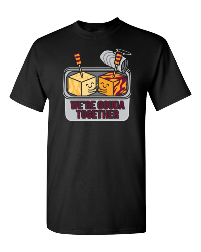Cheese Cube Sweethearts on a black adult tee