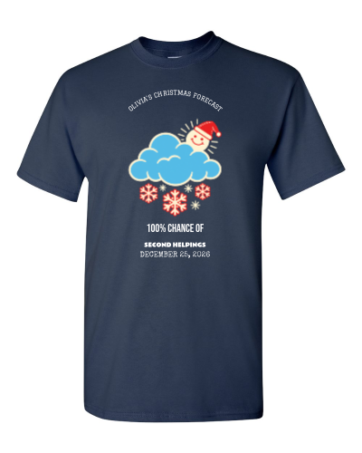 Christmas Forecast on a navy adult tee