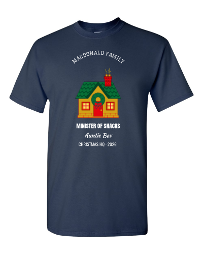 Christmas HQ Staff on a navy adult tee
