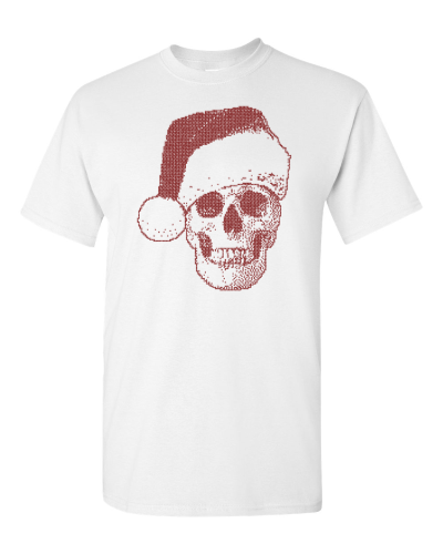 Christmas Skull on a white adult tee