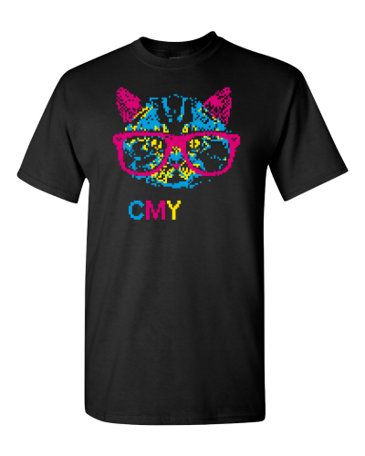 CMYKat on a black adult tee