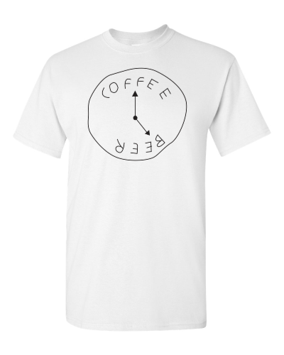 Coffee Beer Time on a white adult tee